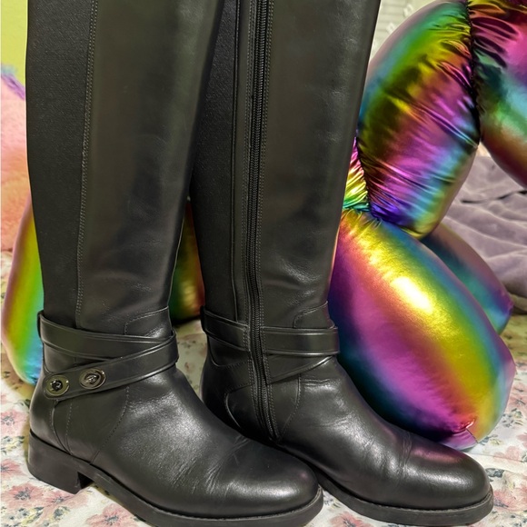 Coach Essex Turnlock Black Leather Boots - Picture 1 of 12